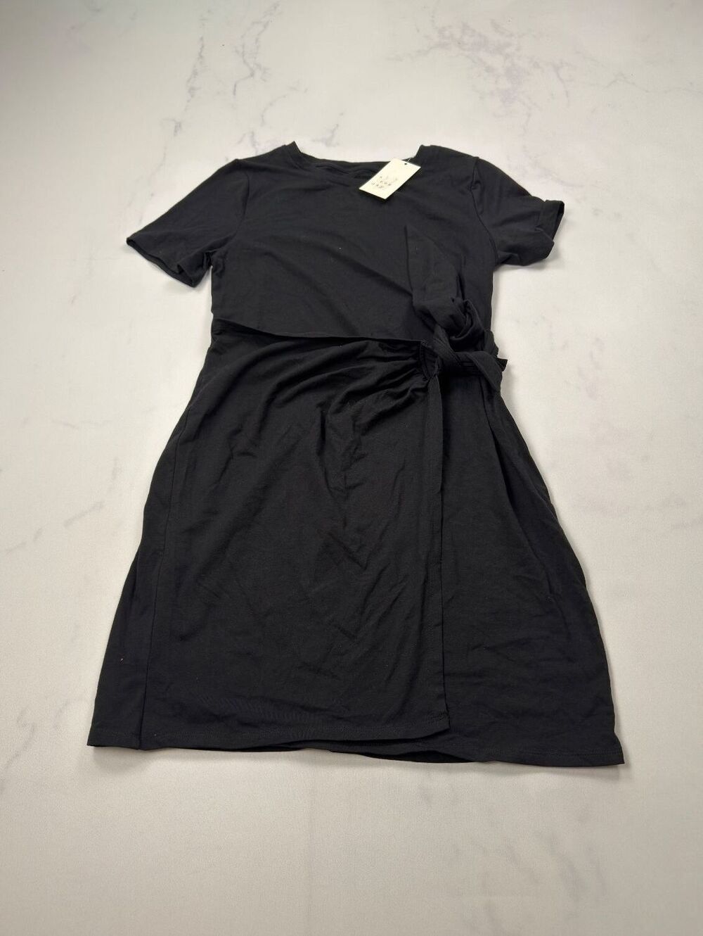 A New Day Dress Black Wrap Short Sleeve Tie Waist - Womens S NWT